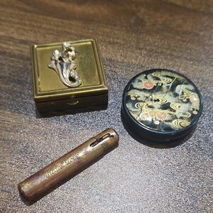 Vintage Brass and Black Trinket Boxes Set